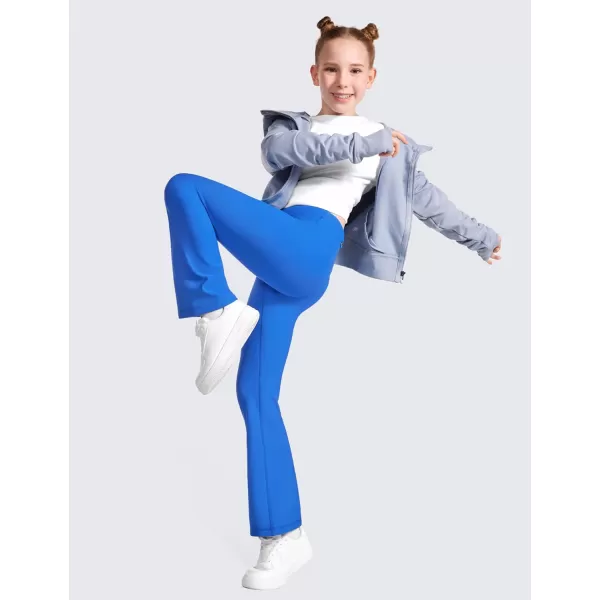 CRZ YOGA Girls Thermal Fleece Lined Flare Leggings Winter Warm Water Resistant Kids Bell Bottoms High Waist Pants Lounge YogaSparkle Blue