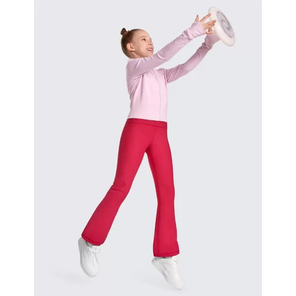 CRZ YOGA Girls Thermal Fleece Lined Flare Leggings Winter Warm Water Resistant Kids Bell Bottoms High Waist Pants Lounge YogaViva Magenta