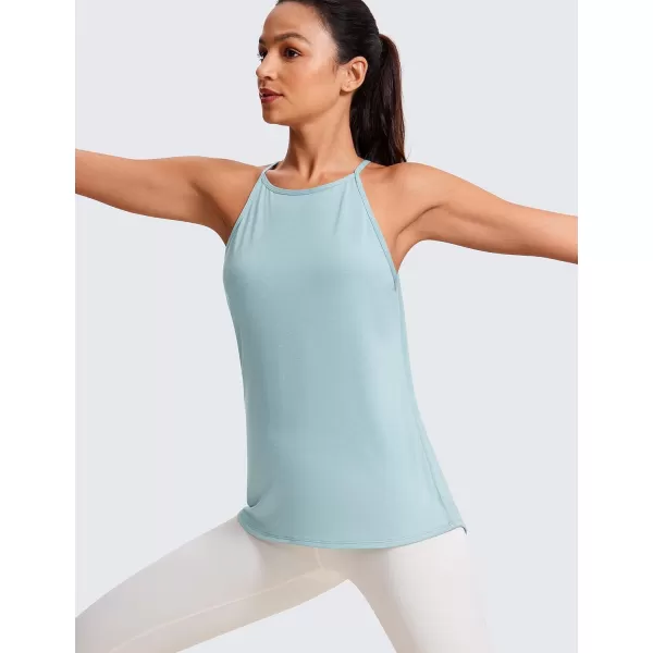 CRZ YOGA Halter Tank Tops for Women High Neck Workout Tops Flowy Cami Tanks Sleeveless Tops Athletic Yoga ShirtsPure Blue