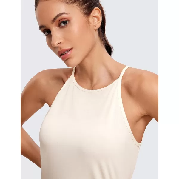 CRZ YOGA Halter Tank Tops for Women High Neck Workout Tops Flowy Cami Tanks Sleeveless Tops Athletic Yoga ShirtsWhite Apricot