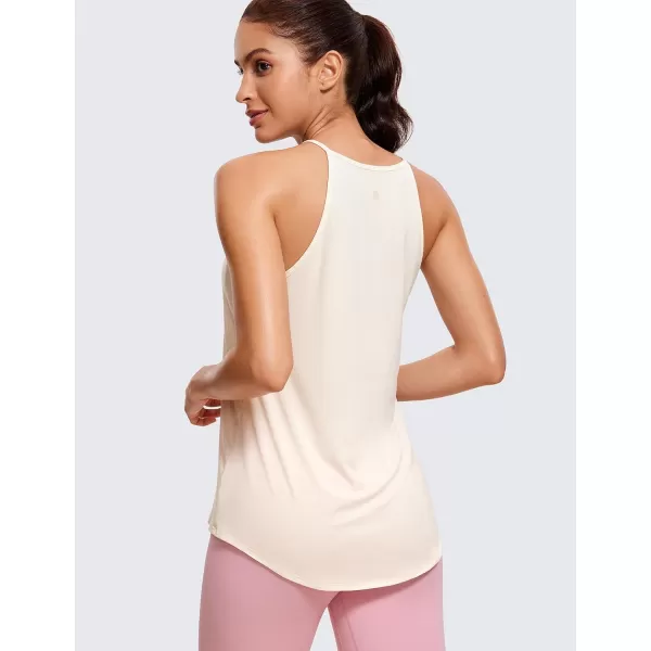 CRZ YOGA Halter Tank Tops for Women High Neck Workout Tops Flowy Cami Tanks Sleeveless Tops Athletic Yoga ShirtsWhite Apricot