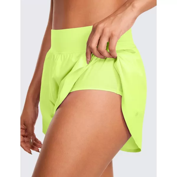 CRZ YOGA High Waisted Dolphin Athletic Running Shorts for Women High Split Comfy Mesh Liner Gym Workout Track ShortsNeon Yellow