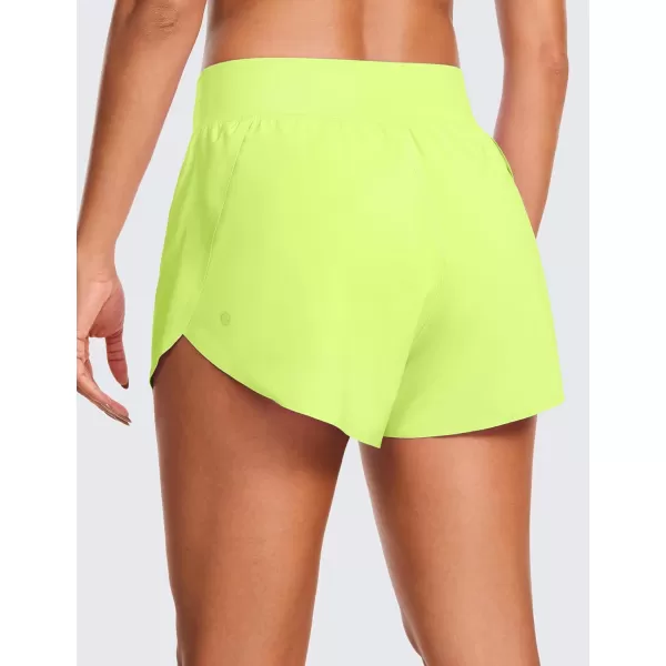 CRZ YOGA High Waisted Dolphin Athletic Running Shorts for Women High Split Comfy Mesh Liner Gym Workout Track ShortsNeon Yellow