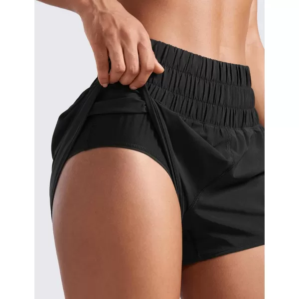 CRZ YOGA High Waisted Dolphin Running Shorts for Womens Mesh Liner Gym Workout Athletic Shorts with Zipper PocketBlack