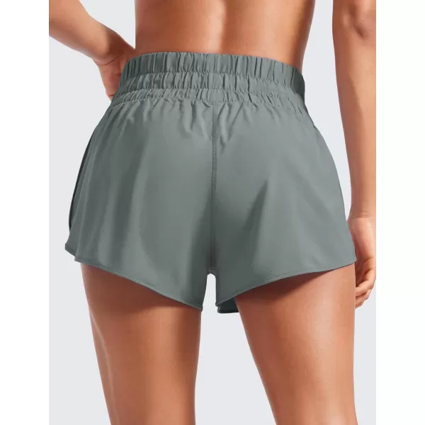 CRZ YOGA High Waisted Dolphin Running Shorts for Womens Mesh Liner Gym Workout Athletic Shorts with Zipper PocketGrey Sage