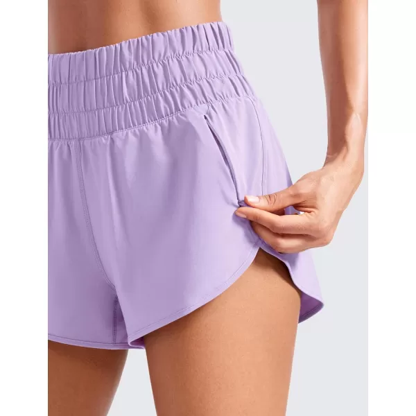 CRZ YOGA High Waisted Dolphin Running Shorts for Womens Mesh Liner Gym Workout Athletic Shorts with Zipper PocketLilac