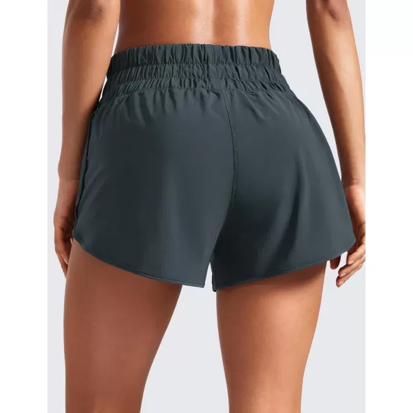 CRZ YOGA High Waisted Dolphin Running Shorts for Womens Mesh Liner Gym Workout Athletic Shorts with Zipper PocketMelanite