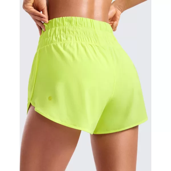 CRZ YOGA High Waisted Dolphin Running Shorts for Womens Mesh Liner Gym Workout Athletic Shorts with Zipper PocketNeon Yellow