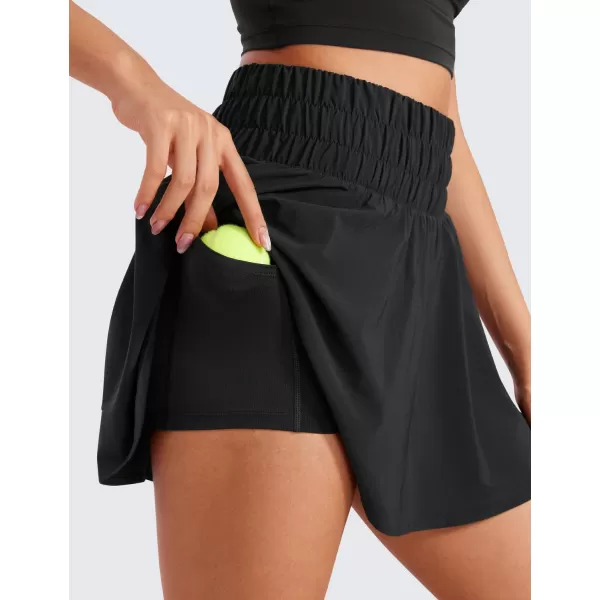 CRZ YOGA High Waisted Flowy Tennis Skirts for Women Pleated Casual Golf Athletic Pickleball Skorts with Shorts PocketsBlack