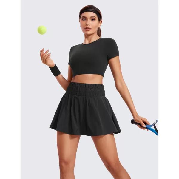 CRZ YOGA High Waisted Flowy Tennis Skirts for Women Pleated Casual Golf Athletic Pickleball Skorts with Shorts PocketsBlack