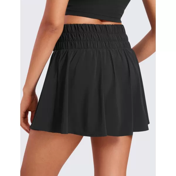 CRZ YOGA High Waisted Flowy Tennis Skirts for Women Pleated Casual Golf Athletic Pickleball Skorts with Shorts PocketsBlack