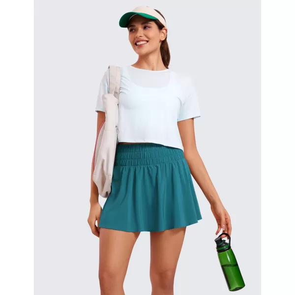 CRZ YOGA High Waisted Flowy Tennis Skirts for Women Pleated Casual Golf Athletic Pickleball Skorts with Shorts PocketsBorealis Green