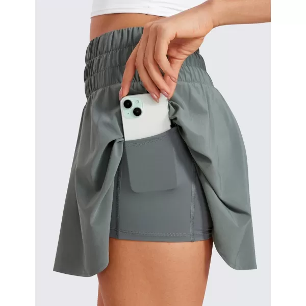CRZ YOGA High Waisted Flowy Tennis Skirts for Women Pleated Casual Golf Athletic Pickleball Skorts with Shorts PocketsGrey Sage