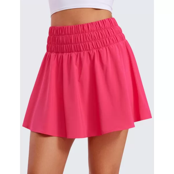 CRZ YOGA High Waisted Flowy Tennis Skirts for Women Pleated Casual Golf Athletic Pickleball Skorts with Shorts PocketsLip Gloss Pink