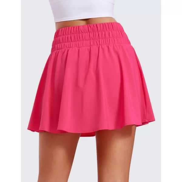 CRZ YOGA High Waisted Flowy Tennis Skirts for Women Pleated Casual Golf Athletic Pickleball Skorts with Shorts PocketsLip Gloss Pink