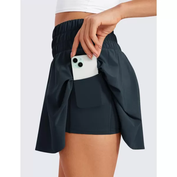 CRZ YOGA High Waisted Flowy Tennis Skirts for Women Pleated Casual Golf Athletic Pickleball Skorts with Shorts PocketsTrue Navy