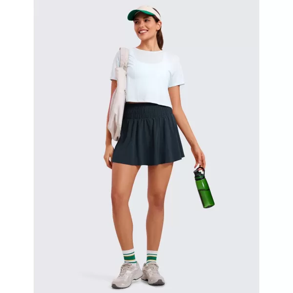 CRZ YOGA High Waisted Flowy Tennis Skirts for Women Pleated Casual Golf Athletic Pickleball Skorts with Shorts PocketsTrue Navy