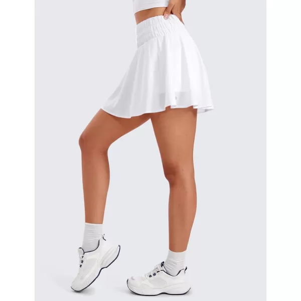 CRZ YOGA High Waisted Flowy Tennis Skirts for Women Pleated Casual Golf Athletic Pickleball Skorts with Shorts PocketsWhite