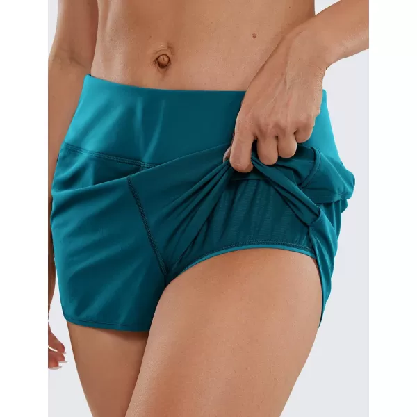 CRZ YOGA High Waisted Running Shorts for Women  254 Liner Gym Athletic Workout Shorts with Pockets Soft LightweightBorealis Green