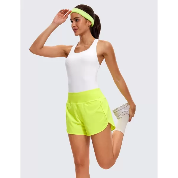 CRZ YOGA High Waisted Running Shorts for Women  254 Liner Gym Athletic Workout Shorts with Pockets Soft LightweightNeon Yellow