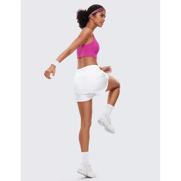 CRZ YOGA High Waisted Running Shorts for Women  254 Liner Gym Athletic Workout Shorts with Pockets Soft LightweightWhite