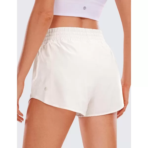 CRZ YOGA High Waisted Running Shorts for Women 25  Mesh Liner Quick Dry Sport Athletic Workout Shorts with Zipper PocketMilky White