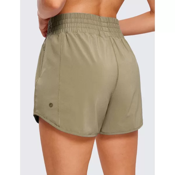 CRZ YOGA High Waisted Workout Shorts for Women  4 Linerless Quick Dry Track Gym Athletic Running Shorts with Zip PocketMountain Olive