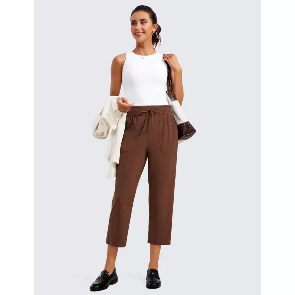 CRZ YOGA Lightweight Capri Pants for Women Cropped Casual Lounge Work Athletic Travel Pants with Pockets Quick Dry SummerCoffee Brown