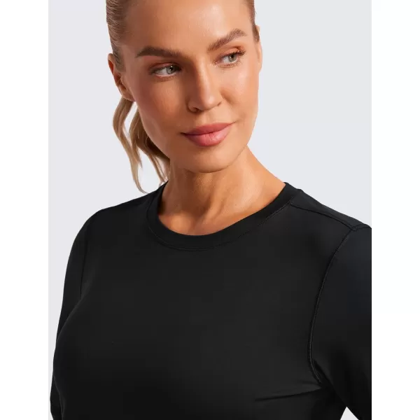 CRZ YOGA Lightweight Long Sleeve Workout Shirts for Women Running UPF 50 Sun Shirt High Neck Athletic Training TopsBlack