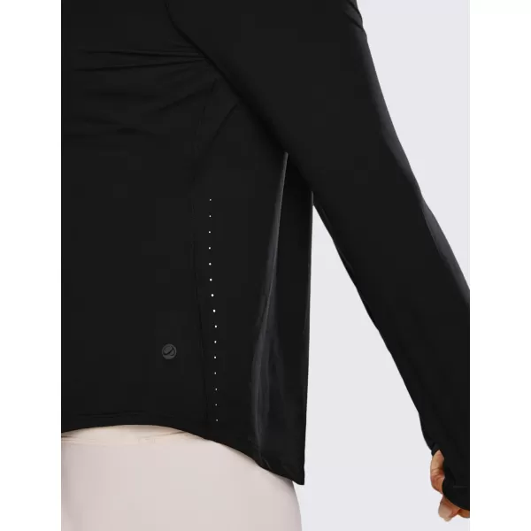 CRZ YOGA Lightweight Long Sleeve Workout Shirts for Women Running UPF 50 Sun Shirt High Neck Athletic Training TopsBlack