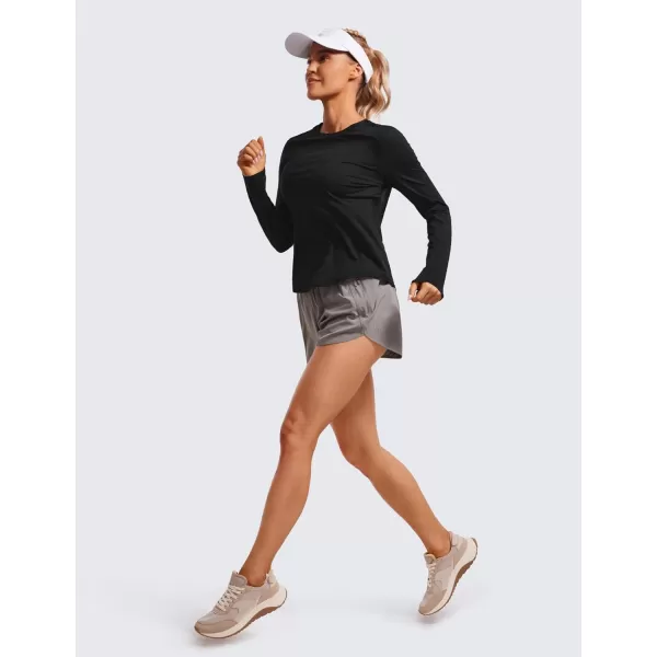 CRZ YOGA Lightweight Long Sleeve Workout Shirts for Women Running UPF 50 Sun Shirt High Neck Athletic Training TopsBlack