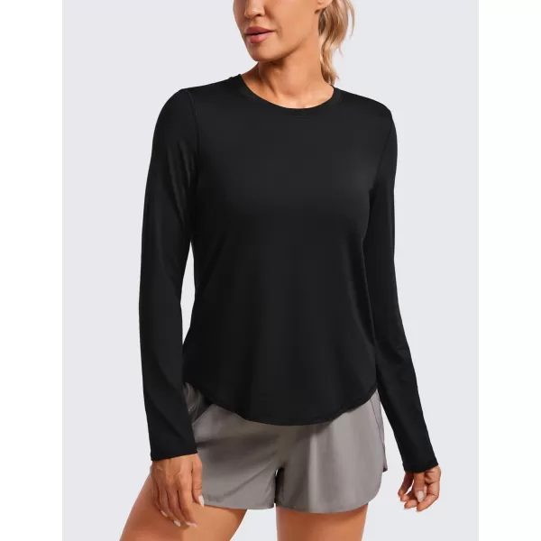 CRZ YOGA Lightweight Long Sleeve Workout Shirts for Women Running UPF 50 Sun Shirt High Neck Athletic Training TopsBlack