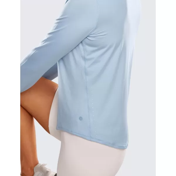 CRZ YOGA Lightweight Long Sleeve Workout Shirts for Women Running UPF 50 Sun Shirt High Neck Athletic Training TopsBlue Linen