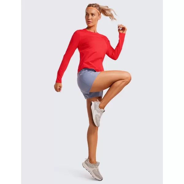 CRZ YOGA Lightweight Long Sleeve Workout Shirts for Women Running UPF 50 Sun Shirt High Neck Athletic Training TopsDeep Red