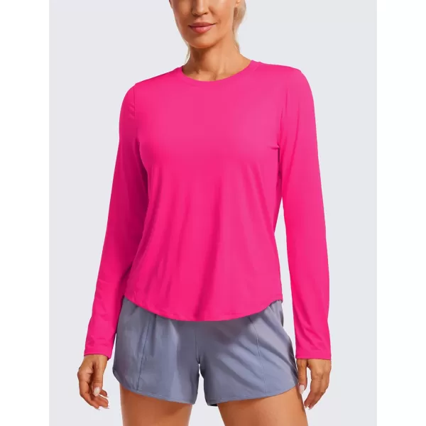 CRZ YOGA Lightweight Long Sleeve Workout Shirts for Women Running UPF 50 Sun Shirt High Neck Athletic Training TopsGranita Pink