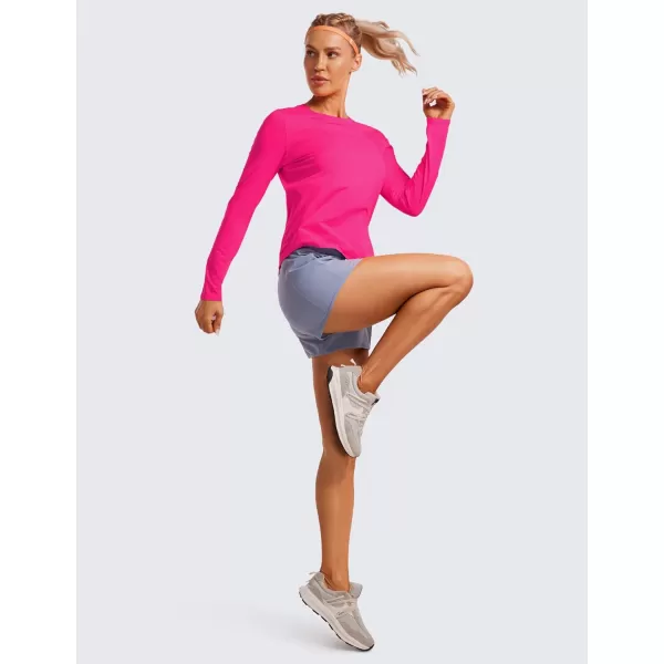 CRZ YOGA Lightweight Long Sleeve Workout Shirts for Women Running UPF 50 Sun Shirt High Neck Athletic Training TopsGranita Pink