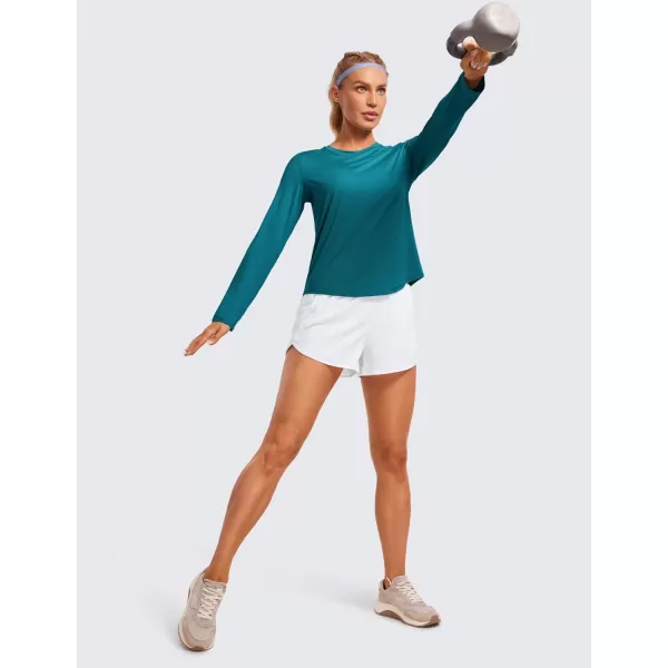 CRZ YOGA Lightweight Long Sleeve Workout Shirts for Women Running UPF 50 Sun Shirt High Neck Athletic Training TopsGreen Jade