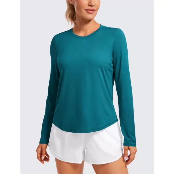 CRZ YOGA Lightweight Long Sleeve Workout Shirts for Women Running UPF 50 Sun Shirt High Neck Athletic Training TopsGreen Jade