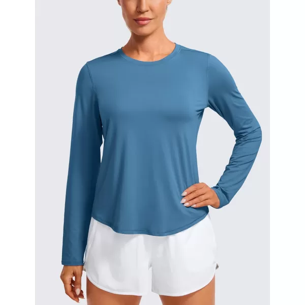 CRZ YOGA Lightweight Long Sleeve Workout Shirts for Women Running UPF 50 Sun Shirt High Neck Athletic Training TopsIron Blue