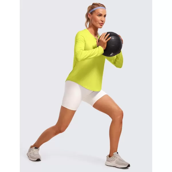 CRZ YOGA Lightweight Long Sleeve Workout Shirts for Women Running UPF 50 Sun Shirt High Neck Athletic Training TopsLuminous Yellow