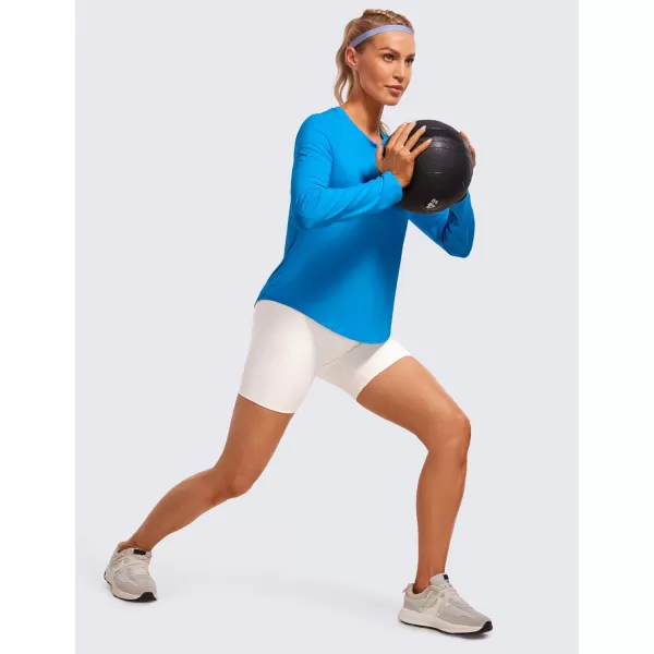 CRZ YOGA Lightweight Long Sleeve Workout Shirts for Women Running UPF 50 Sun Shirt High Neck Athletic Training TopsPoolside Blue