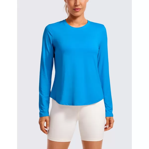 CRZ YOGA Lightweight Long Sleeve Workout Shirts for Women Running UPF 50 Sun Shirt High Neck Athletic Training TopsPoolside Blue