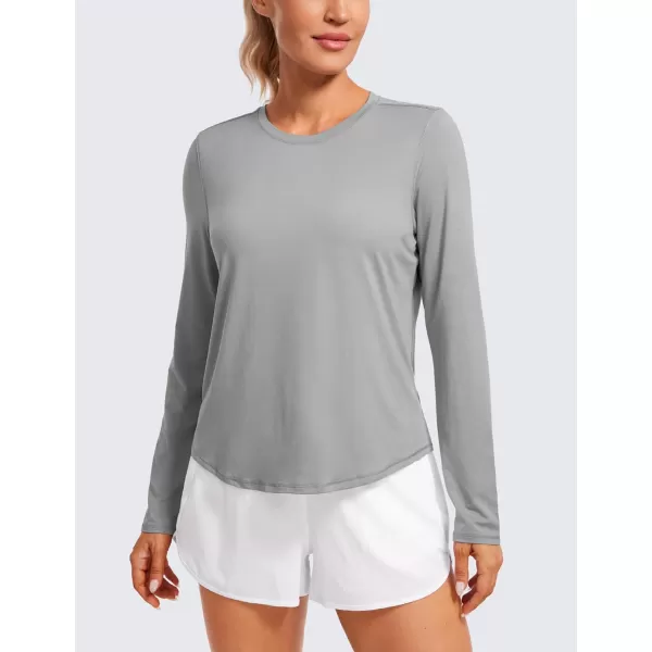 CRZ YOGA Lightweight Long Sleeve Workout Shirts for Women Running UPF 50 Sun Shirt High Neck Athletic Training TopsSilver Gray