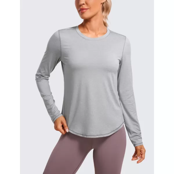 CRZ YOGA Lightweight Long Sleeve Workout Shirts for Women Running UPF 50 Sun Shirt High Neck Athletic Training TopsSilver Mist