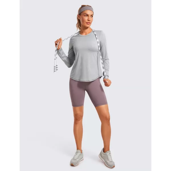 CRZ YOGA Lightweight Long Sleeve Workout Shirts for Women Running UPF 50 Sun Shirt High Neck Athletic Training TopsSilver Mist