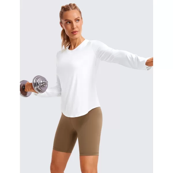 CRZ YOGA Lightweight Long Sleeve Workout Shirts for Women Running UPF 50 Sun Shirt High Neck Athletic Training TopsWhite