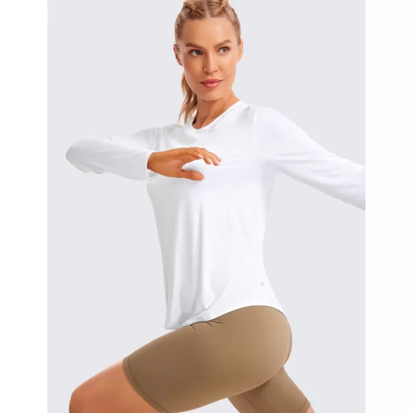 CRZ YOGA Lightweight Long Sleeve Workout Shirts for Women Running UPF 50 Sun Shirt High Neck Athletic Training TopsWhite