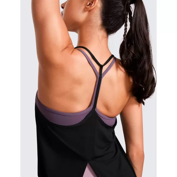 CRZ YOGA Lightweight Tank Top for Women V Neck Spaghetti Strap Workout Tanks Tie Back Yoga Sleeveless Shirts Halter CamisoleBlack