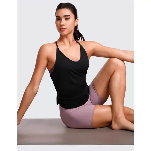 CRZ YOGA Lightweight Tank Top for Women V Neck Spaghetti Strap Workout Tanks Tie Back Yoga Sleeveless Shirts Halter CamisoleBlack