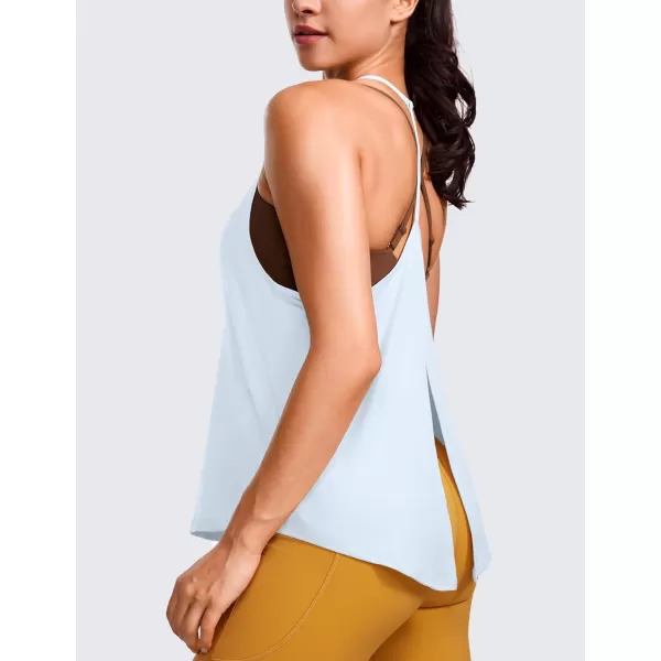 CRZ YOGA Lightweight Tank Top for Women V Neck Spaghetti Strap Workout Tanks Tie Back Yoga Sleeveless Shirts Halter CamisoleBlue Linen